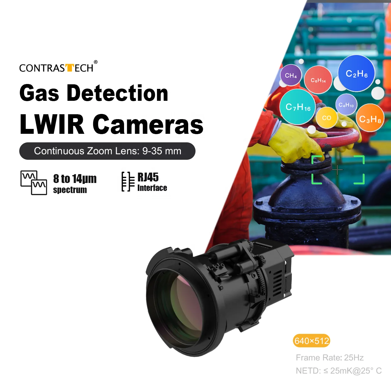 Uncooled VOx Detector 640x512 25kHz Zoom 9-35mm Gas Detection LWIR Theraml Camera Module for Environmental  Emissions Monitoring