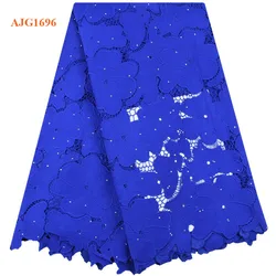High Quality African Tulle Guipure Cord Lace Fabric Latest Nigerian French Cord Lace Fabric With Stones For Dress 1696