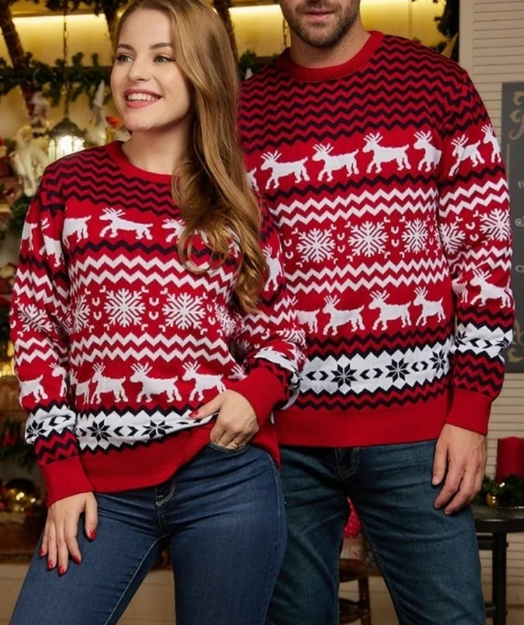 Family Couples and Kids Jacquard Knitted Pullover Ugly Christmas Sweater Acrylic Christmas Jumper