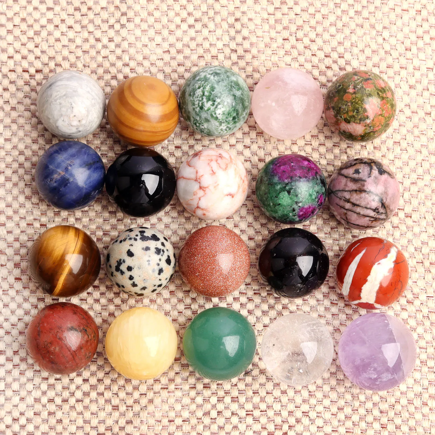 Natural Crystals Small 25mm Polished Healing Stones Mixed Clear Magic Rock Quartz Agate Jade Globe Massage Sphere For Decoration