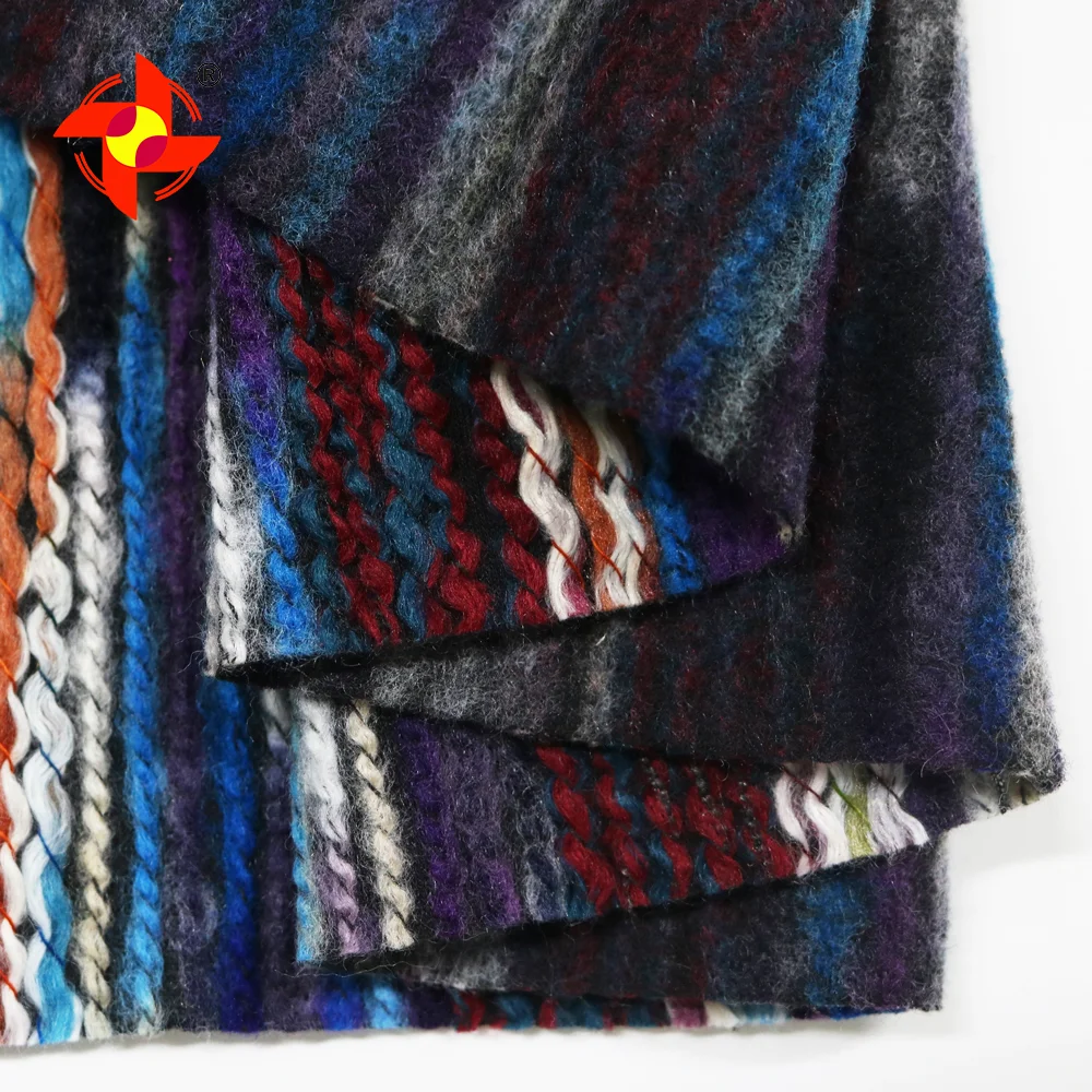 Winter Eco-friendly Acrylic Knitted Fabric Interlocking Yarn-Dyed Polyester Fabric for Shawl Scarf Ladies