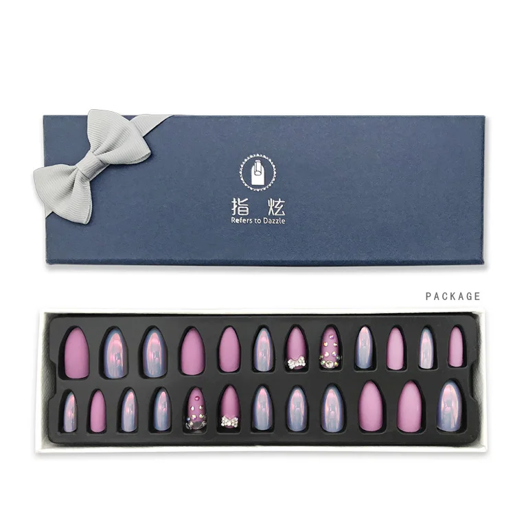 
NEWAIR luxury package custom press on nails pre glued nail designs art rhinestone point shape acrylic nail manufacturer 