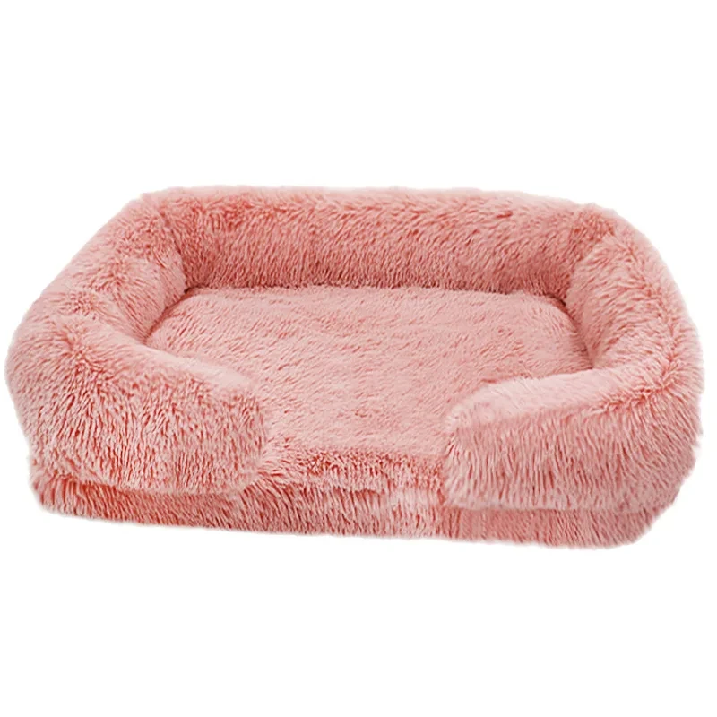 Wholesale New Design Square Pet Furniture Washable Removable Cover Luxury Dog Sofa Bed Nest Long Plush Dog Pet Bed Cushion