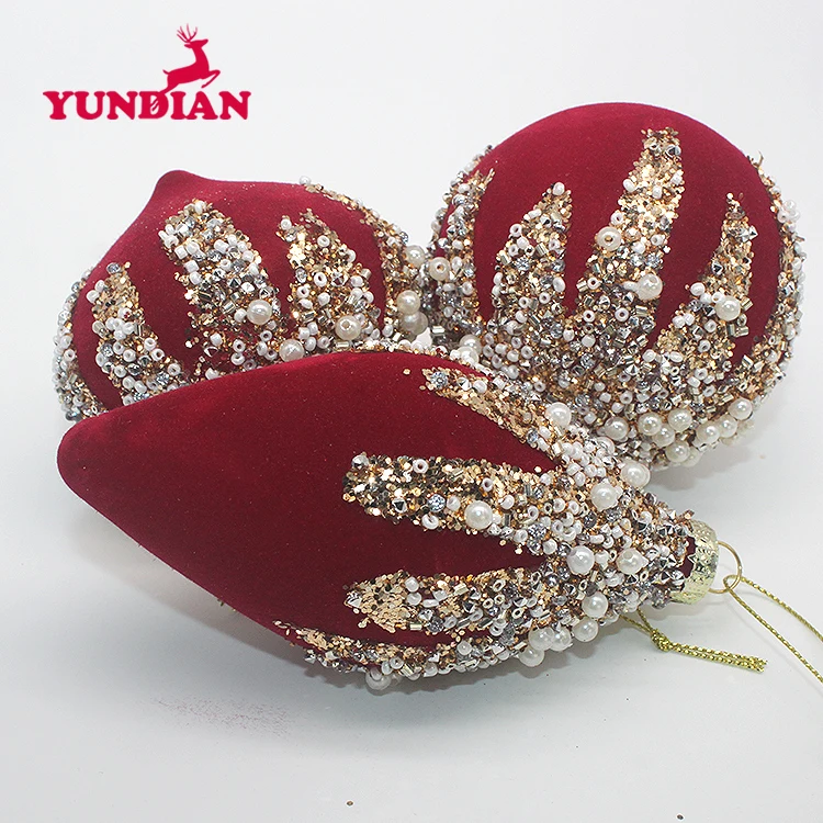 BSCI Factory Wholesale 8cm Red Flocked Christmas Decorative Glass Ball