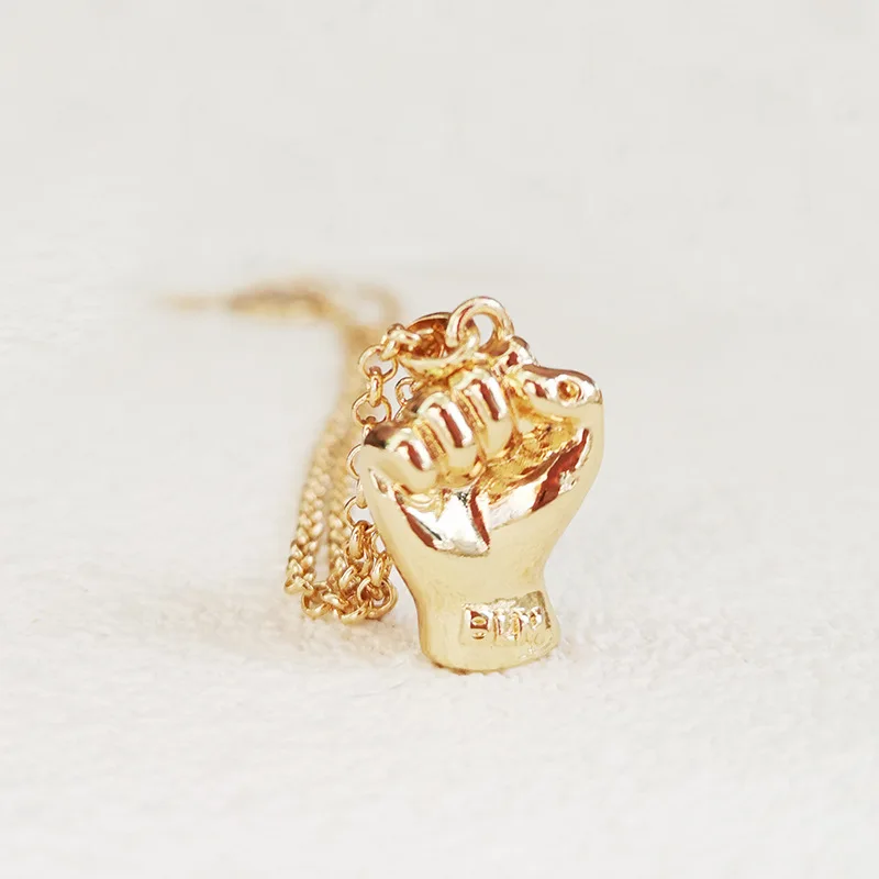 Fist blm necklace jewelry gold plated black lives matter movement necklace