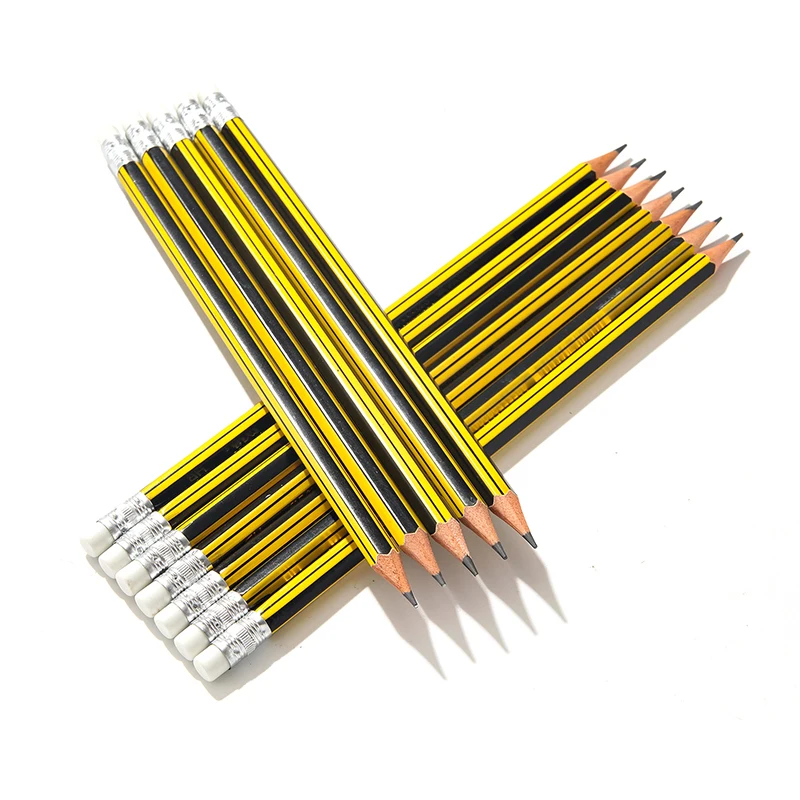 Hexagonal HB Pencil With Eraser Basswood Yellow Barrel Office Use Pencil