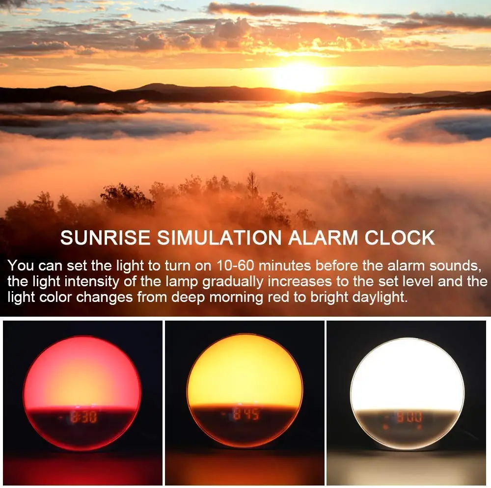 
Sunrise Sunset Simulation Dual Alarms and Snooze Function Wake Up Alarm Clock 