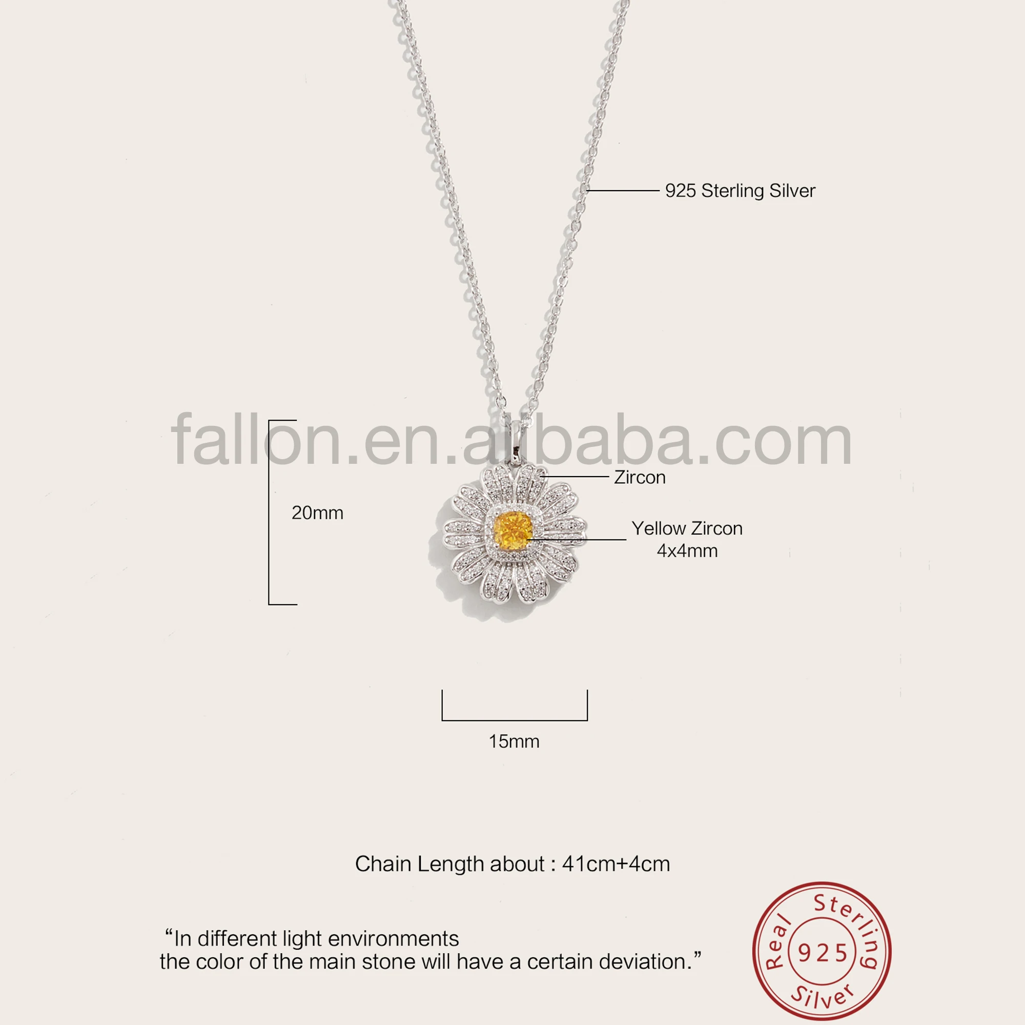 S925 5A+ CZ Stone Original Design Yellow Special cutting Zircon Daisy-Shaped White Gold Plated Sterling Silver Pendant Necklace