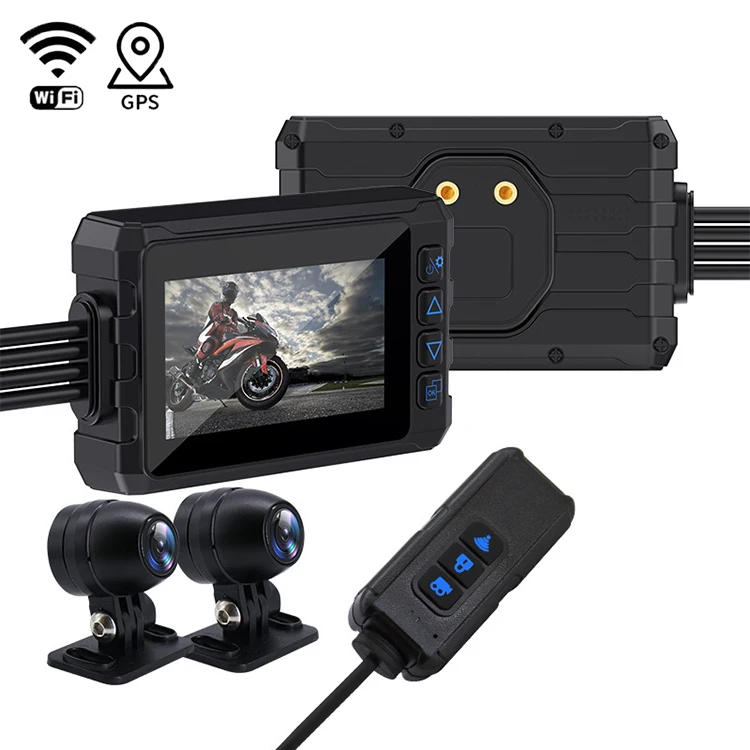 Motorcycle Dash Camera Overall Waterproof, Front and Rear 1080P + 1080P Motorbike Dashcam Built-in WiFi GPS Dash Cam