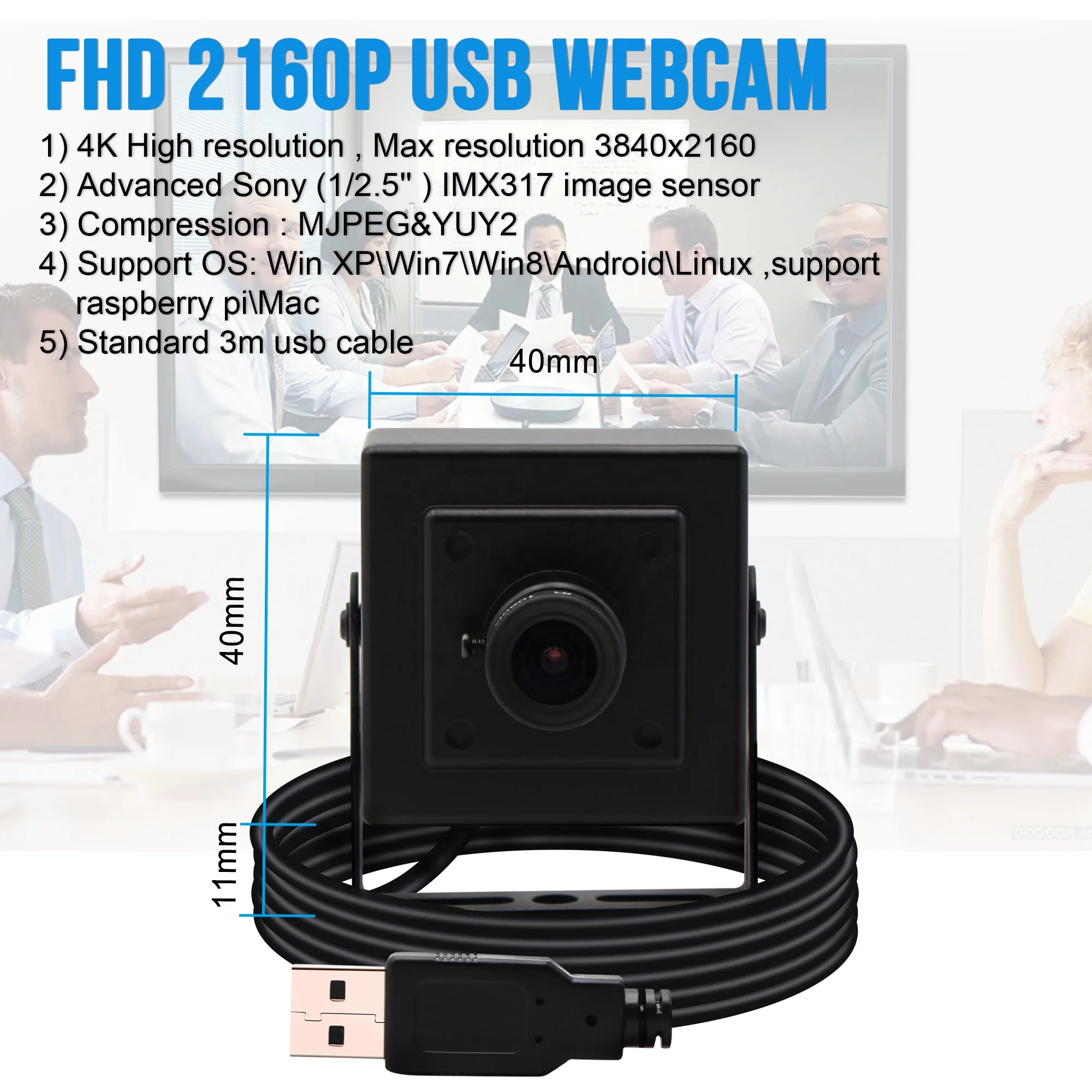 ELP New Ultra HD 3840X2160 30fp Mini black metal 4K USB Camera with Sony IMX317 Sensor for Machine Vision