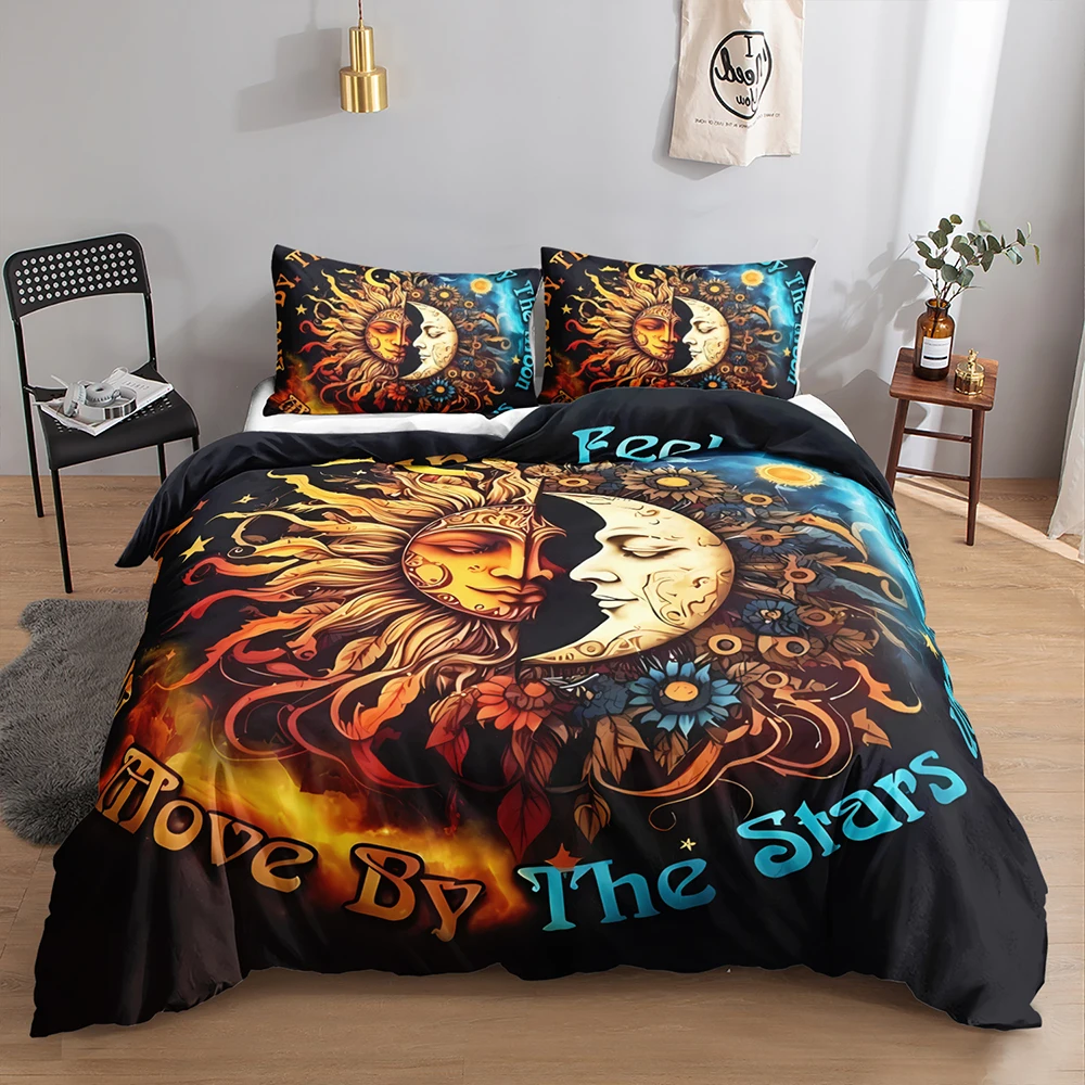 Sun and Moon Bedding Set Constellation Galaxy Comforter for Kids Boys Girls Teens Psychedelic Boho Mandala Duvet Cover