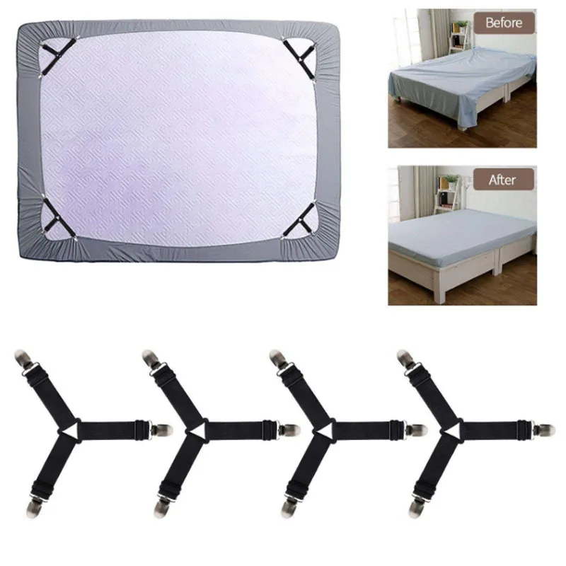 Amazon Wholesale  Elastic Triangle Adjustable Straps Sheet Stays Keepers Bedsheet Holders 4 pcs bed sheet holder retainer clip