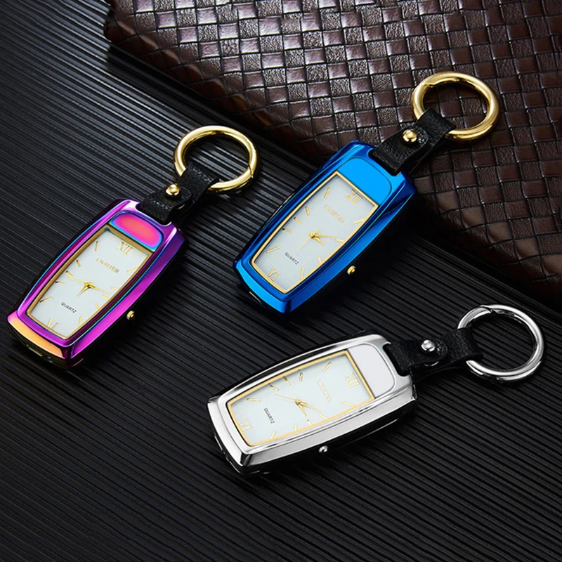 Оригинальная беспламенная многофункциональная ветрозащитная USB-зажигалка фонарик и часы Четыре в одном функциональный
