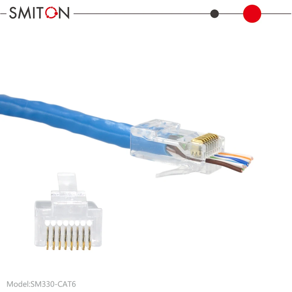 Transparent Cat5 cat6  ethernet cat 6 rj45 pass through plug connector rj45 cat6 cat5 through hole network connector