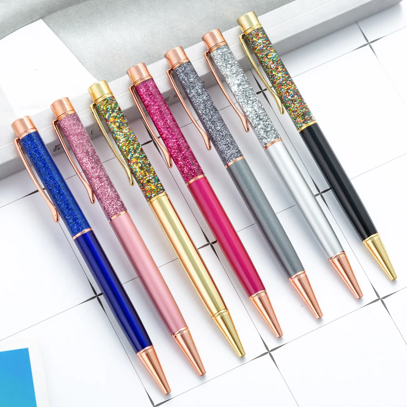 Hot Metal Pens Ballpoint Pen Rose Gold Logo Custom Diamond Crystal BallPen Ball Pen For Promotional Gift stationerys