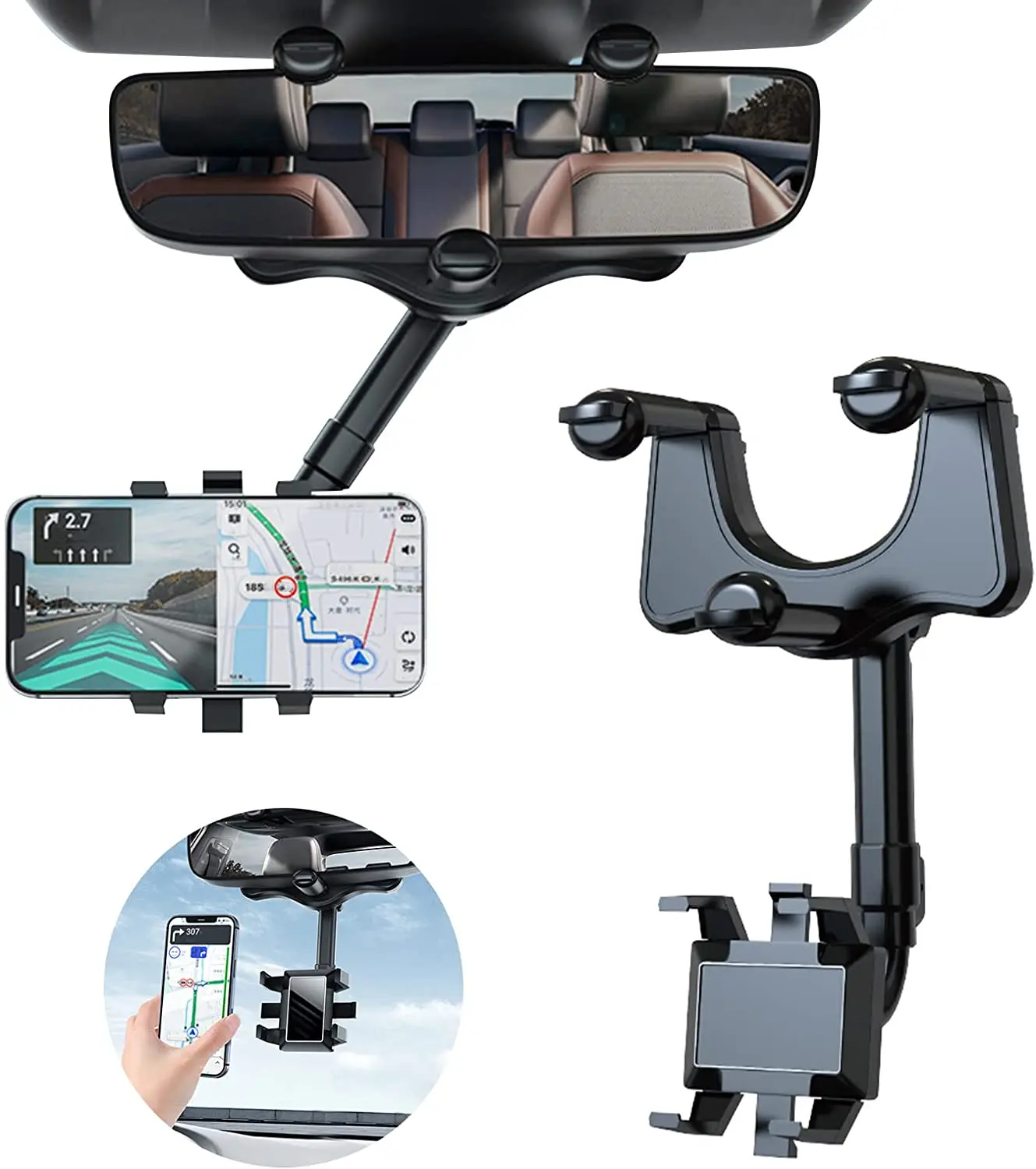 New Trending Products Car Phone Mount 360 Rotation Adjustable Rearview Mirror Mobile Phone Holder for Car