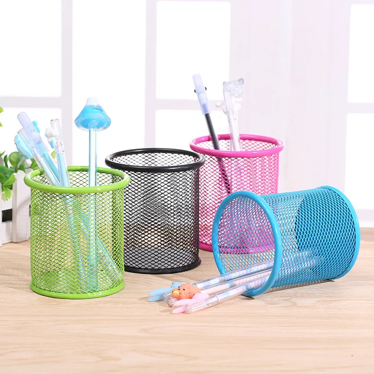 Metal Grid Business Pen Creative Fashion Makeup Brush Storage Container Simple Office Supplies Advertising Office Culture and Ed