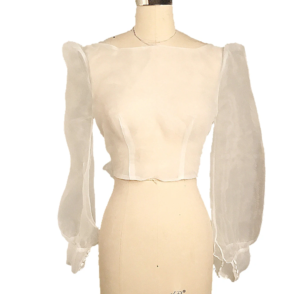 
RSJ153 Simple Women Long Sleeves Bubble Ladies Organza Jacket For Wedding Dress 