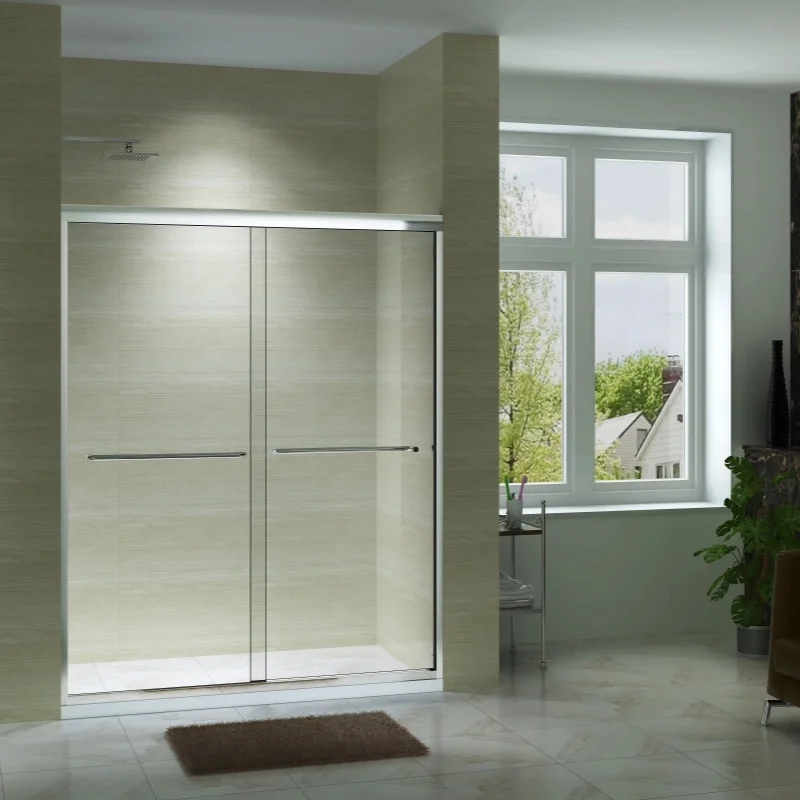 Factory Price Chrome Shower Enclosure Double Sliding Door Tempered Glass Shower Partition Shower Door