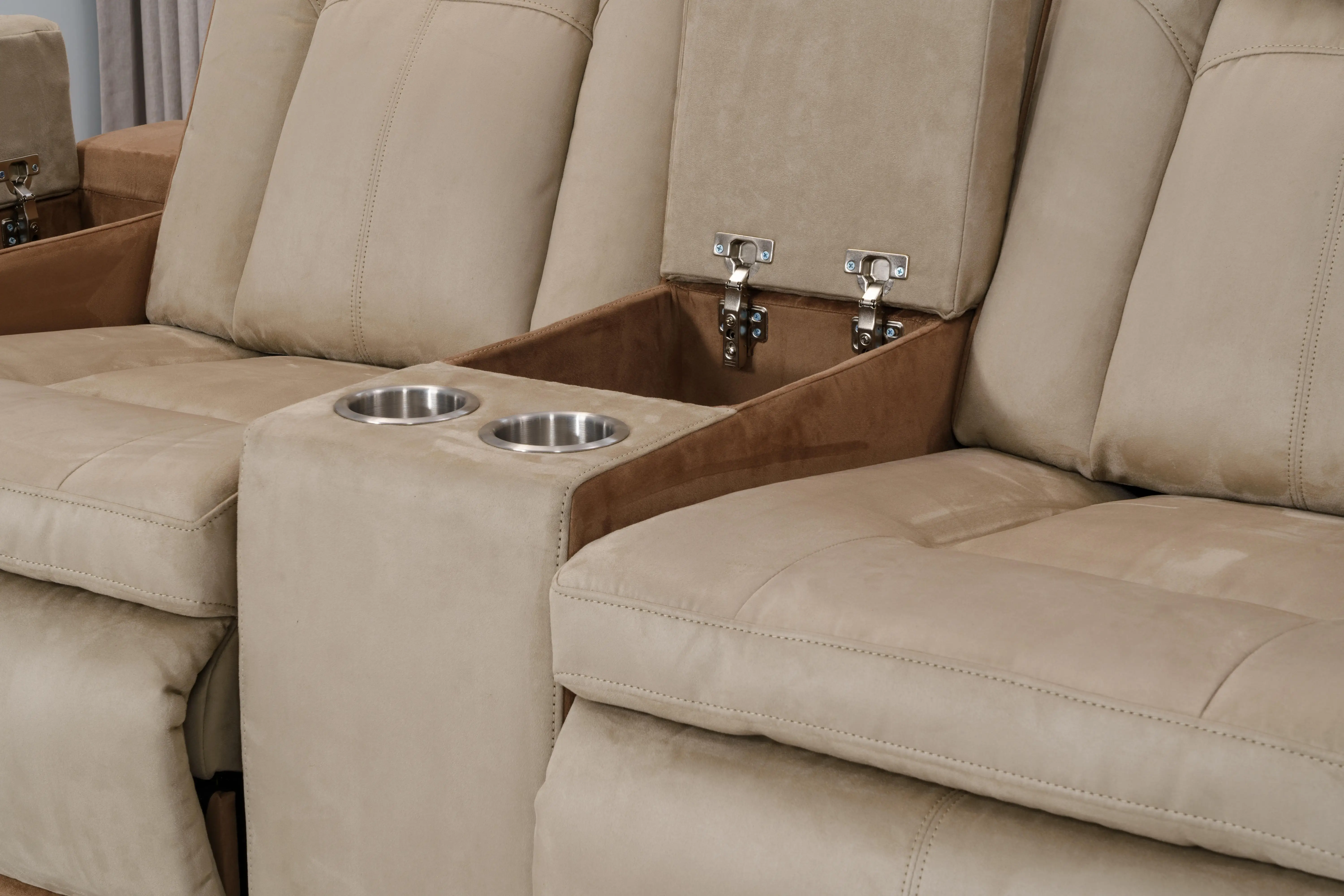 Factory Direct White Leather 4 3 2 1 Cinema Home Theater Sofa With Cup Holders,Computer Table,Storage Arm
