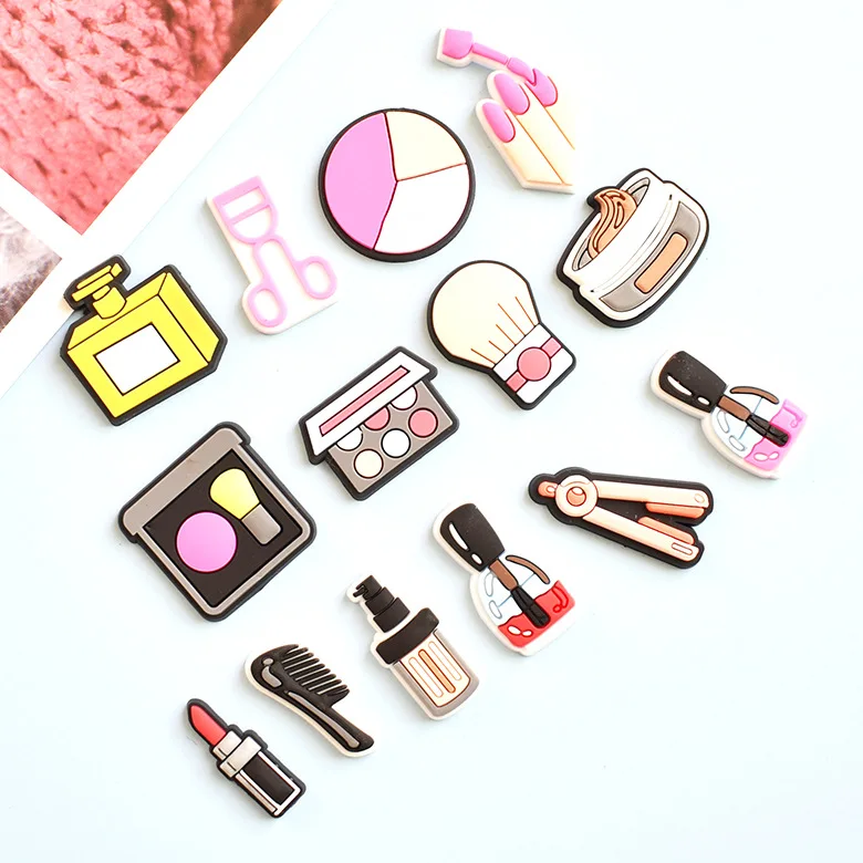 
Fashion DIY charm Cartoon Makeup Soft silicone Jibbitz Shoe Charms For Crocs PVC Kids Hair Jewelry Accessories 