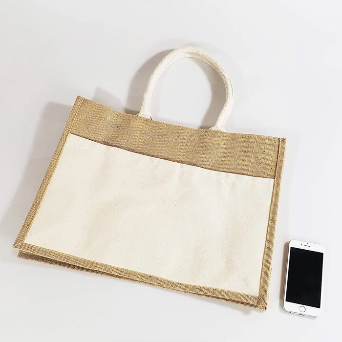 Wholesale Eco Friendly Natural Burlap Hessian Shopper Jute Shopping Tote Beach Bag with Custom Printed LOGO