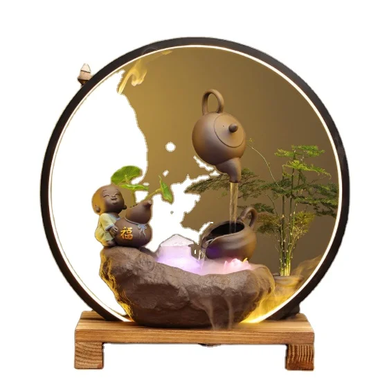 Фонтан со светодиодной сад Настольный фонтан водопад Feng Shui