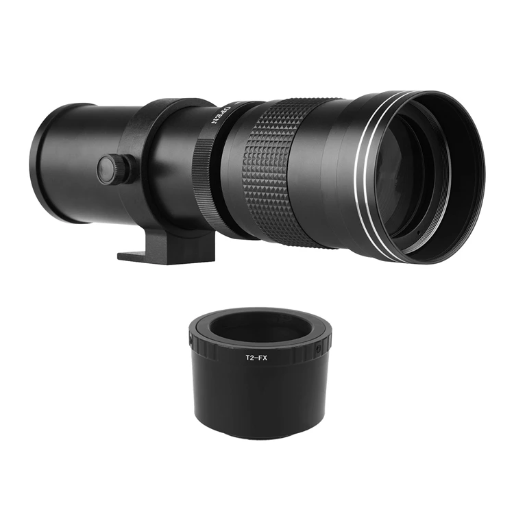 Black MF Super Telephoto Zoom Lens F/8.3 16 420 800mm T2 Mount with FX mount Adapter Ring for Fujifilm X Mount Cameras