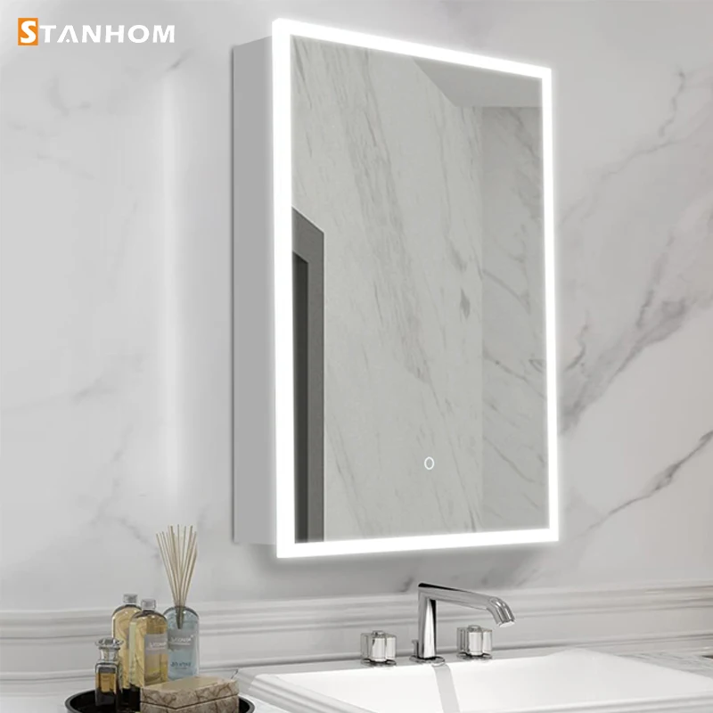 STANHOM Bathroom Waterproof Wall Automatic Anti Fog Acrylic Storage Mirror Vanity Cabinet