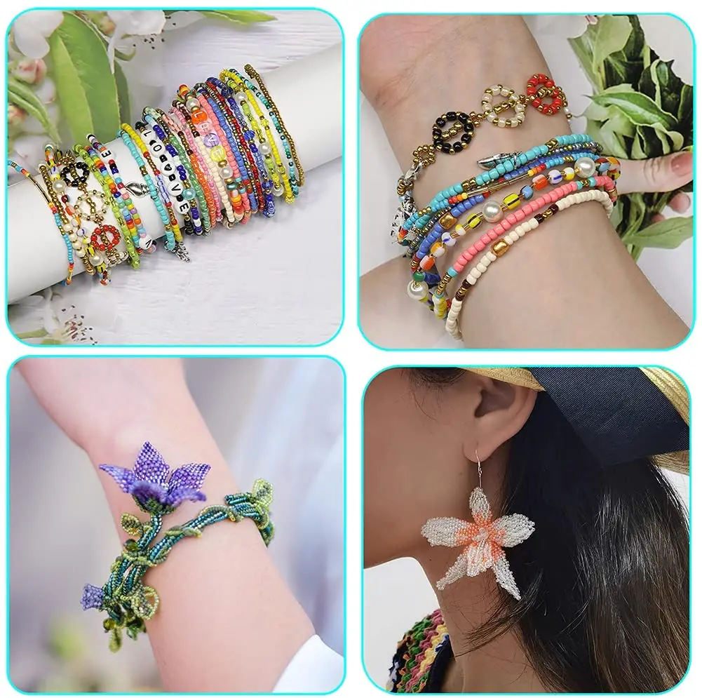 Miyuki DIY  Jewelry Making Kit 2 3 4mm small Glass Seed Letter Alphabet Beads Art Craft with 2 Rolls of Elastic String Cord