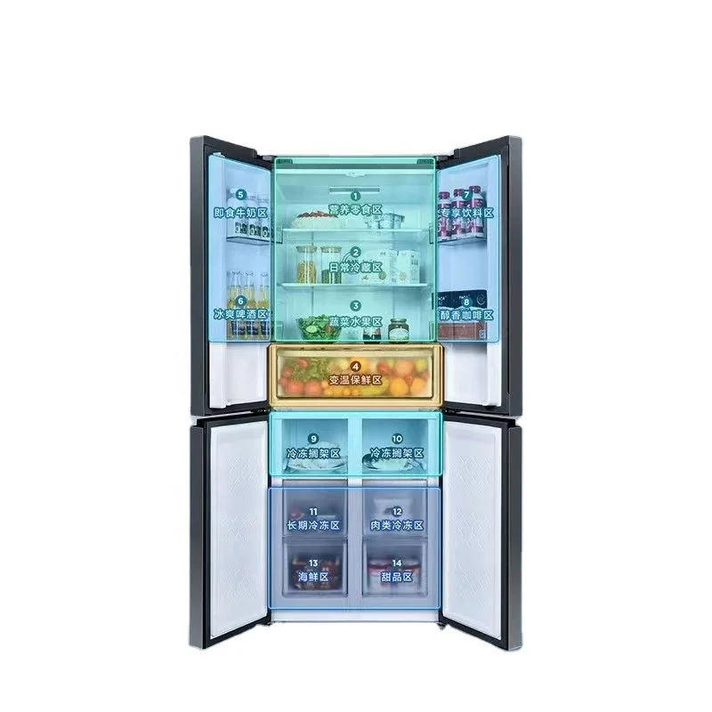 Air cooled frost free cross four door intelligent temperature sensing household energy-saving dual frequency conversion