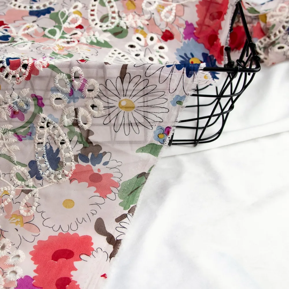 Custom Newest Swiss Voile 100% Cotton Hollow Out Printed Silk Chiffon Embroidered Lace Fabrics With Rayon Regular