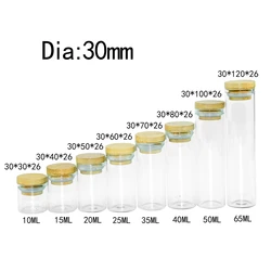 Hyaline Glass Vials with Bamboo Wood Rubber Cap Craft Travel Sub Bottle Perfume Cosmetics Gifts Empty Jars