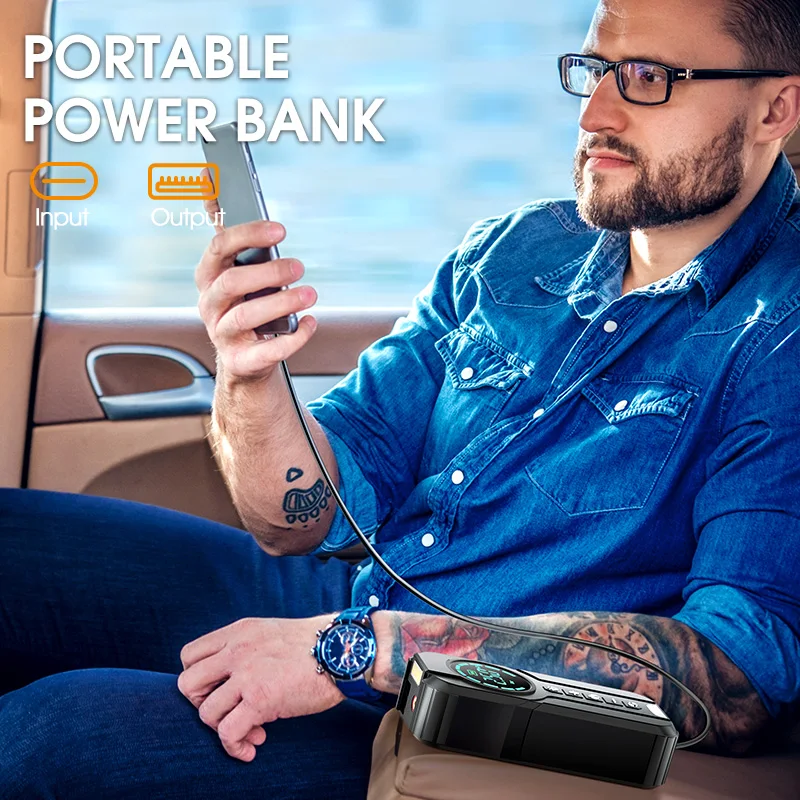 Portable 10000mAh Mini Jump Starter with 12V Car Power Bank 2000a Peak Current Air Compressor Booster Charger for Vehicle Start