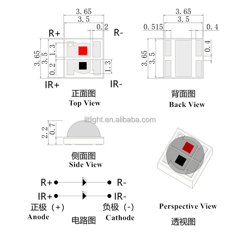 Hot New Bi-color 660nm+850nm dual wavelength light source 3030 3535 5050 SMD LED chip red+IR bicolor for medical beauty therapy