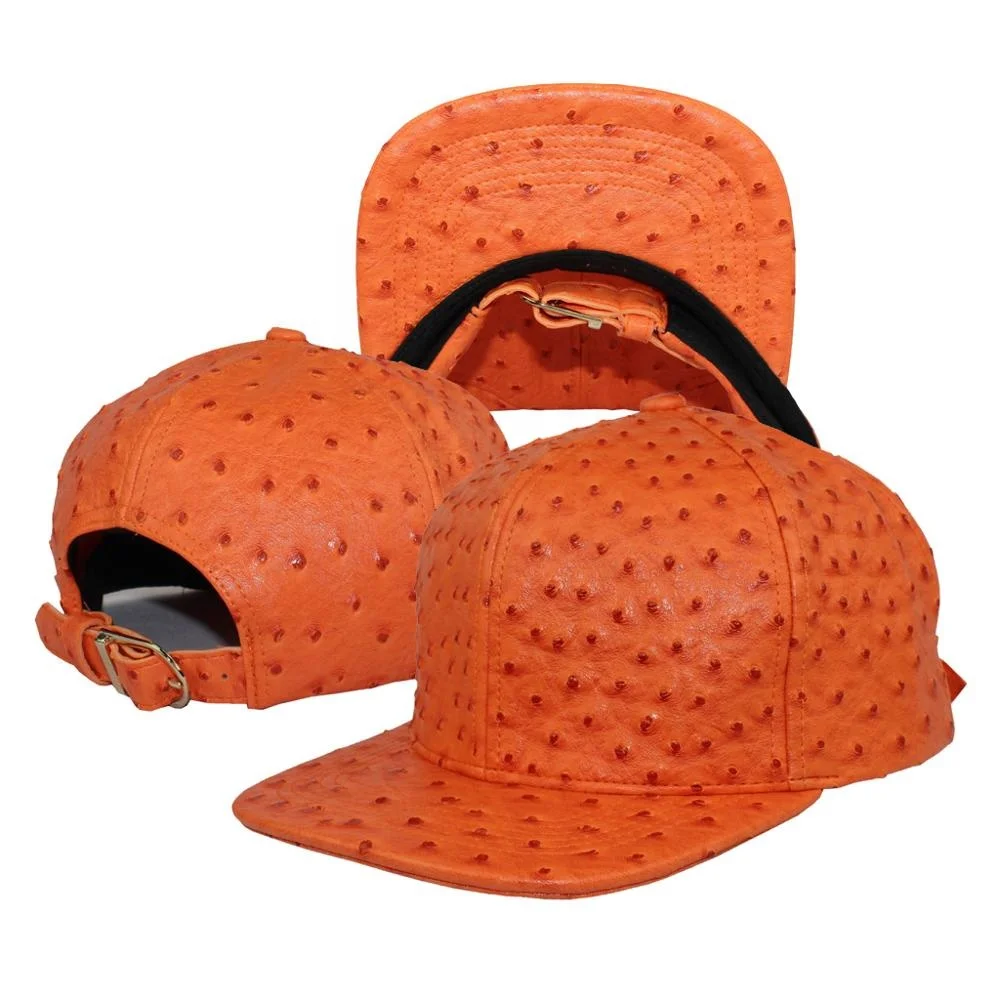 Faux Ostrich Leather Plain Snapback Men Women Unisex Adjustable Hip Hop PU Leather Baseball Cap Hat