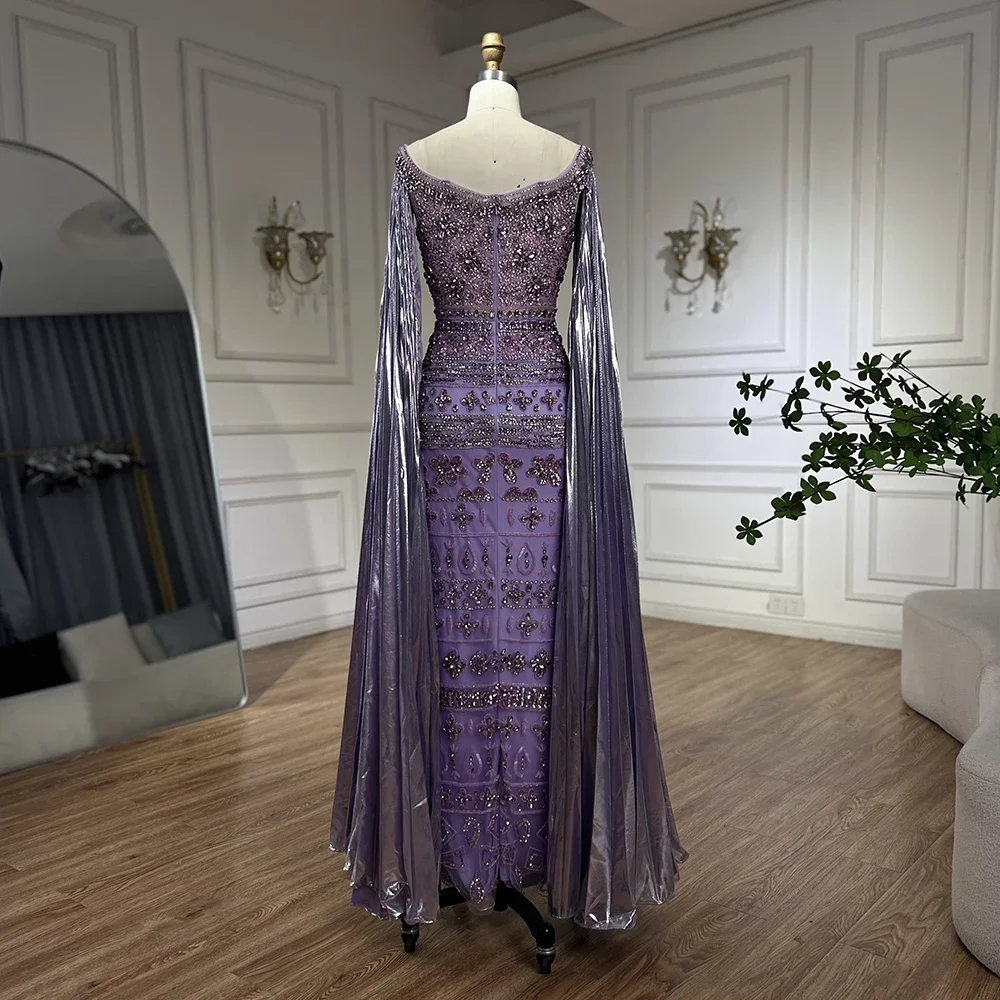 2024 Arabic Purple Cape Sleeves Mermaid Dubai Beaded Luxury Evening Dresses For Women Wedding Party Gowns LA72175 Customized