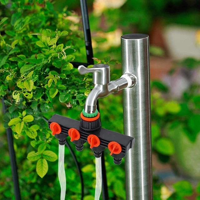 4 Way Garden Hose Valve Splitter Heavy Duty Faucet Manifold Fitting for Drip Irrigation Tap End Garden Water Hose Splitter