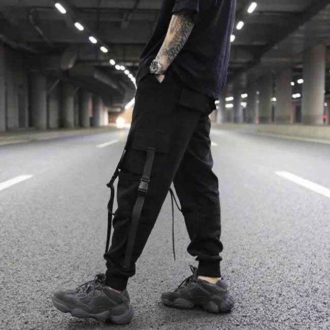 Уличные брюки-карго OEM с несколькими карманами, мужские черные винтажные хлопковые повседневные брюки, спортивная одежда для скейтборда для подростков, оптовая продажа со склада