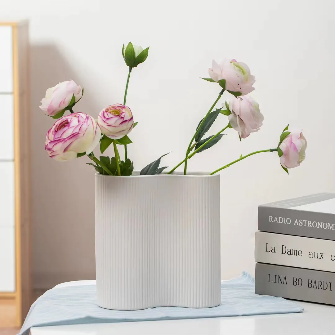 Luxe Pink Infinity Vase Minimalist 9inch Tall Grey Plain White Modern Vase Non Glazed Nordic flower vase