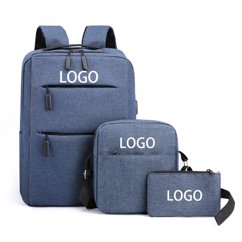 custom logo shoulder laptop backpack bag for men fashion 3 piece set smart business backpack mochilas with usb charging port