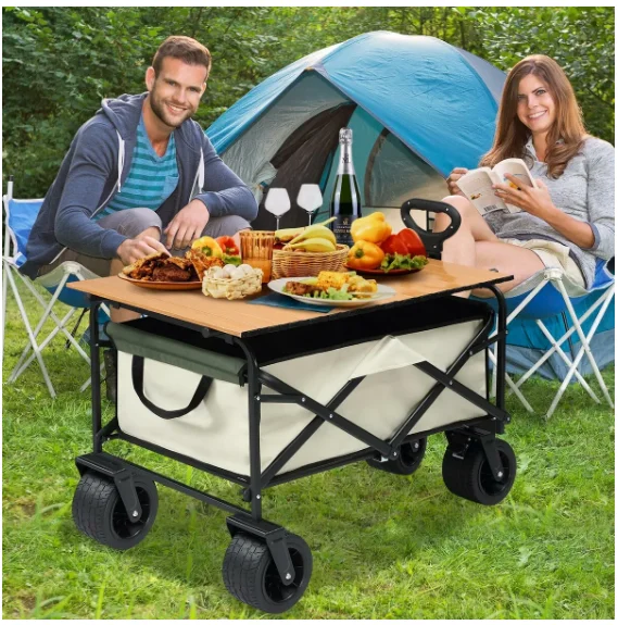 150kg Foldable Utility Cart Garden Beach Wagon & Picnic Camping Sports Market Barrow Outdoor Luggage Grocery Collapsible Trailer