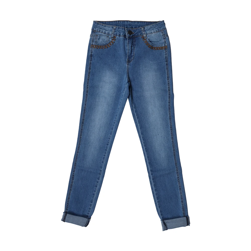 Light Blue Factory Stocked Embroidered Jeans Women Women Jeans Wholesale Pencil Jeans For Women