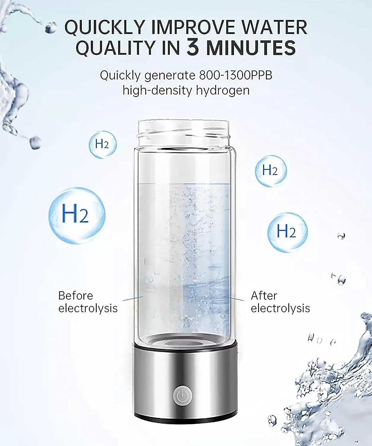 Hydrogen Water Bottle Portable Hydrogen-Rich Water Cup Generator Rechargeable Portable Glass Hydrogen Water Generator Bottle