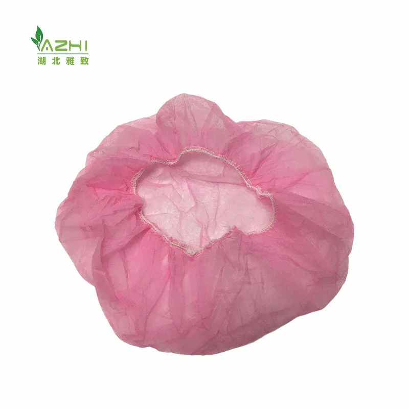 hot sale non-woven pink disposable round cap clip cap bouffant surgical cap  pink