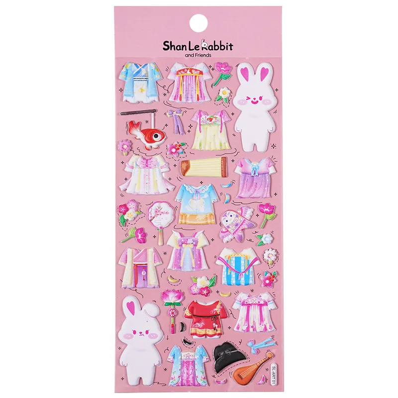 Colorful Ribbon Stickers Kawaii 3D anime puffy cartoon Stickers flowers dinosaur princess foam cute comics stickers