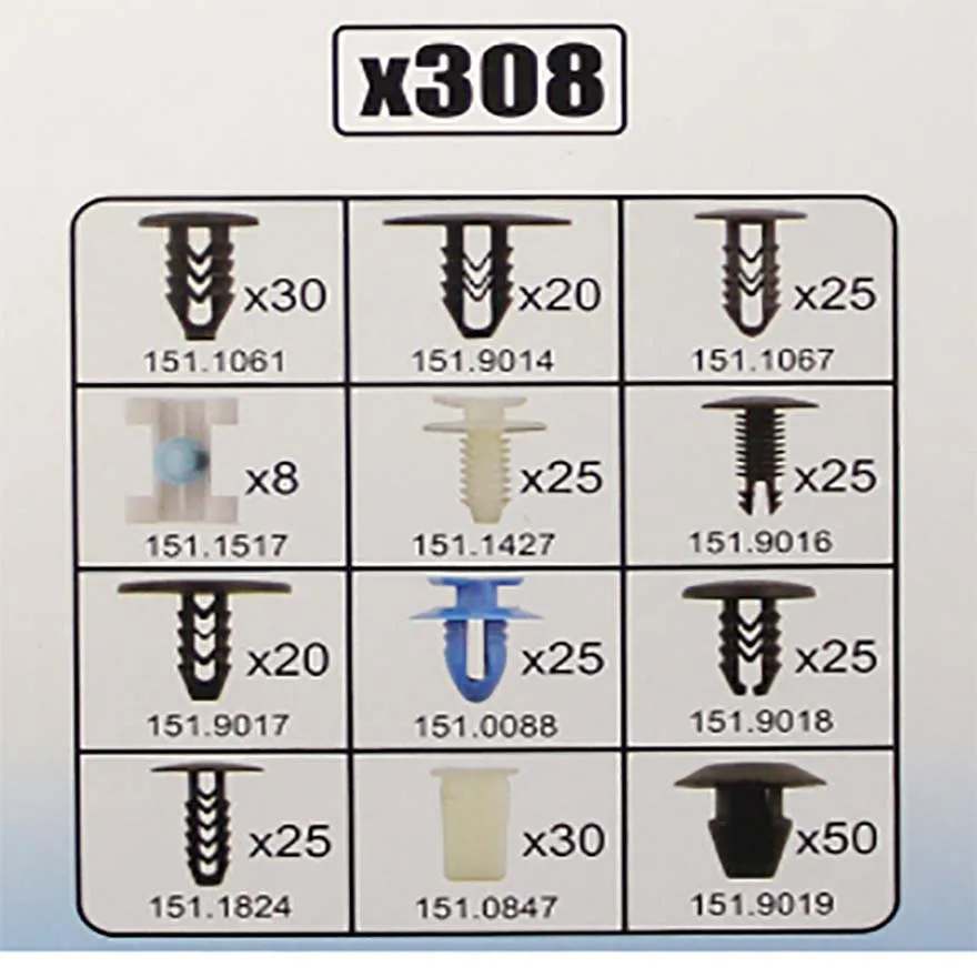
China Professional Manufacturer All Car Series Door Panel 308 Pc Plastic Car Clips Fastener 