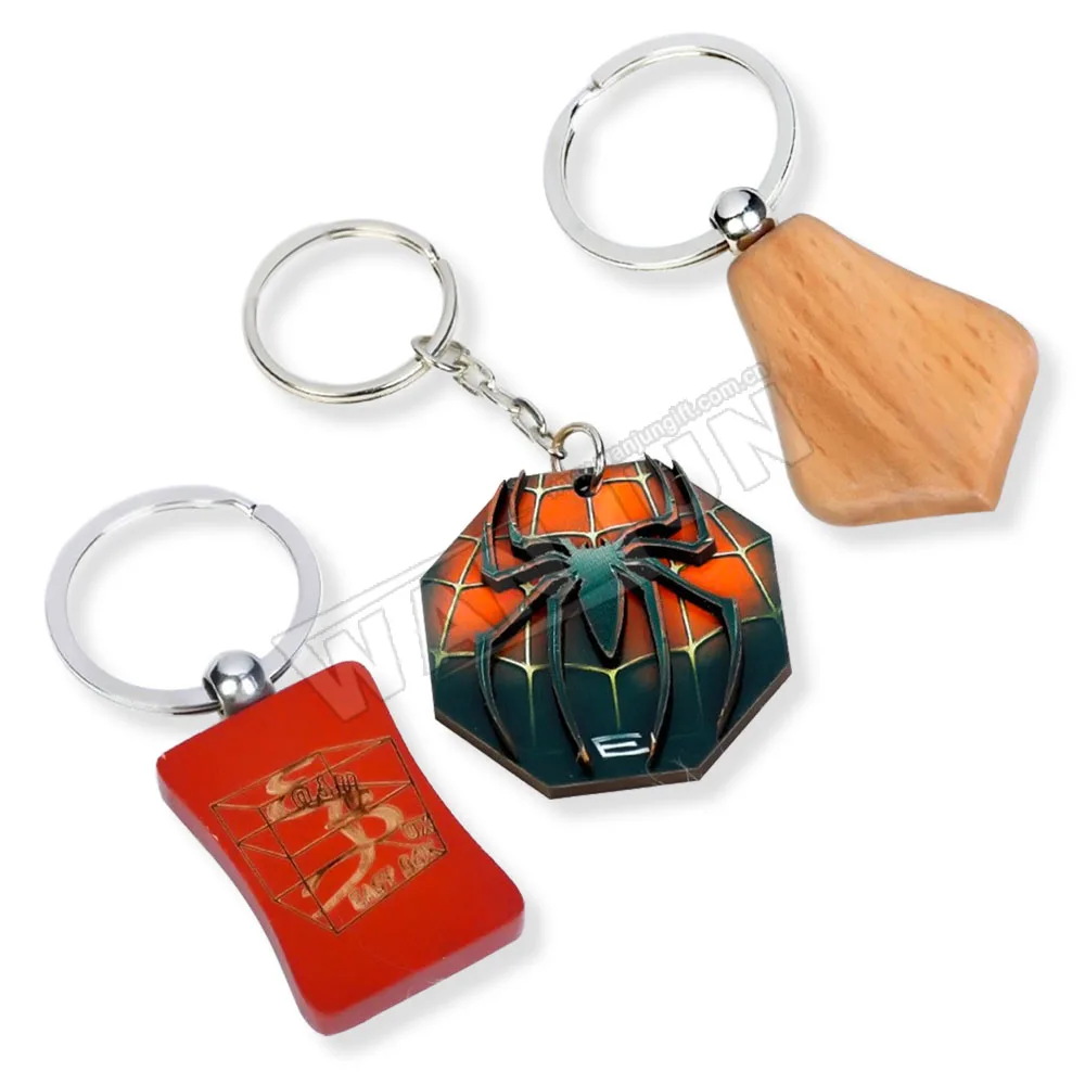 Factory DIY Custom Classic Style Couple Red Paint Wooden Keychain Accessories