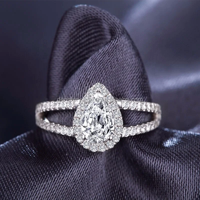 2024 New Engagement Ring Wholesale Pear Moissanite Rings 925 Sterling Silver Lady Moissanite Ring For Wedding