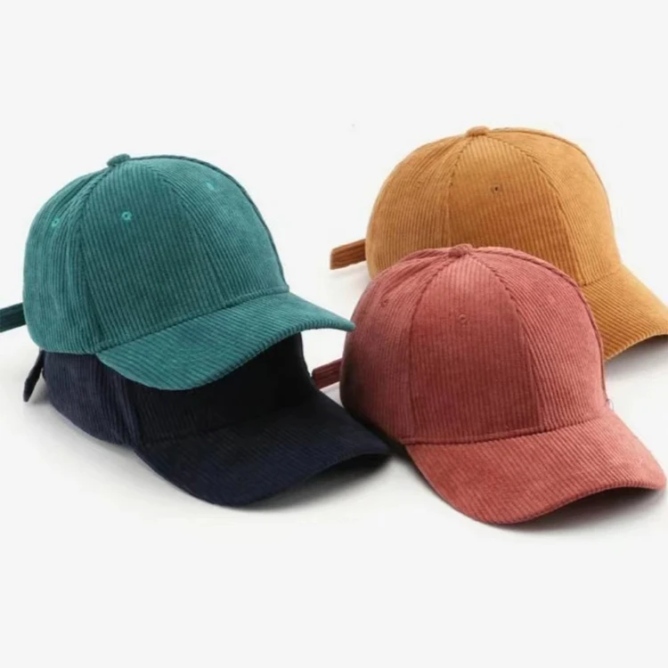 Custom Logo Two Tone Unstructured 6 Panel Corduroy Hat Embroidery Dad Baseball Hat Caps